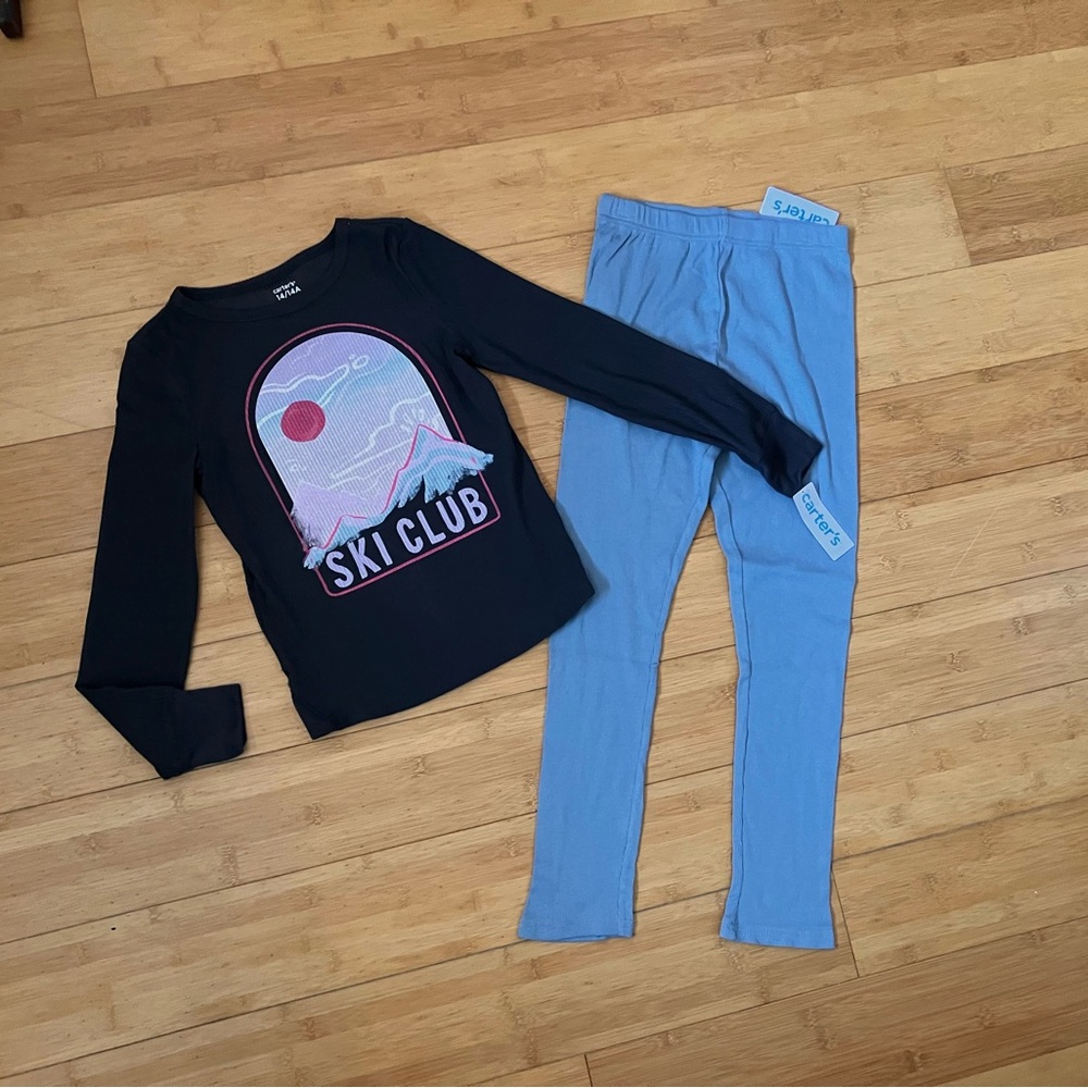 NWT Girls Size 14 Outfit - Ski Club Ribbed Top Shirt & Ribbed Leggings Pants